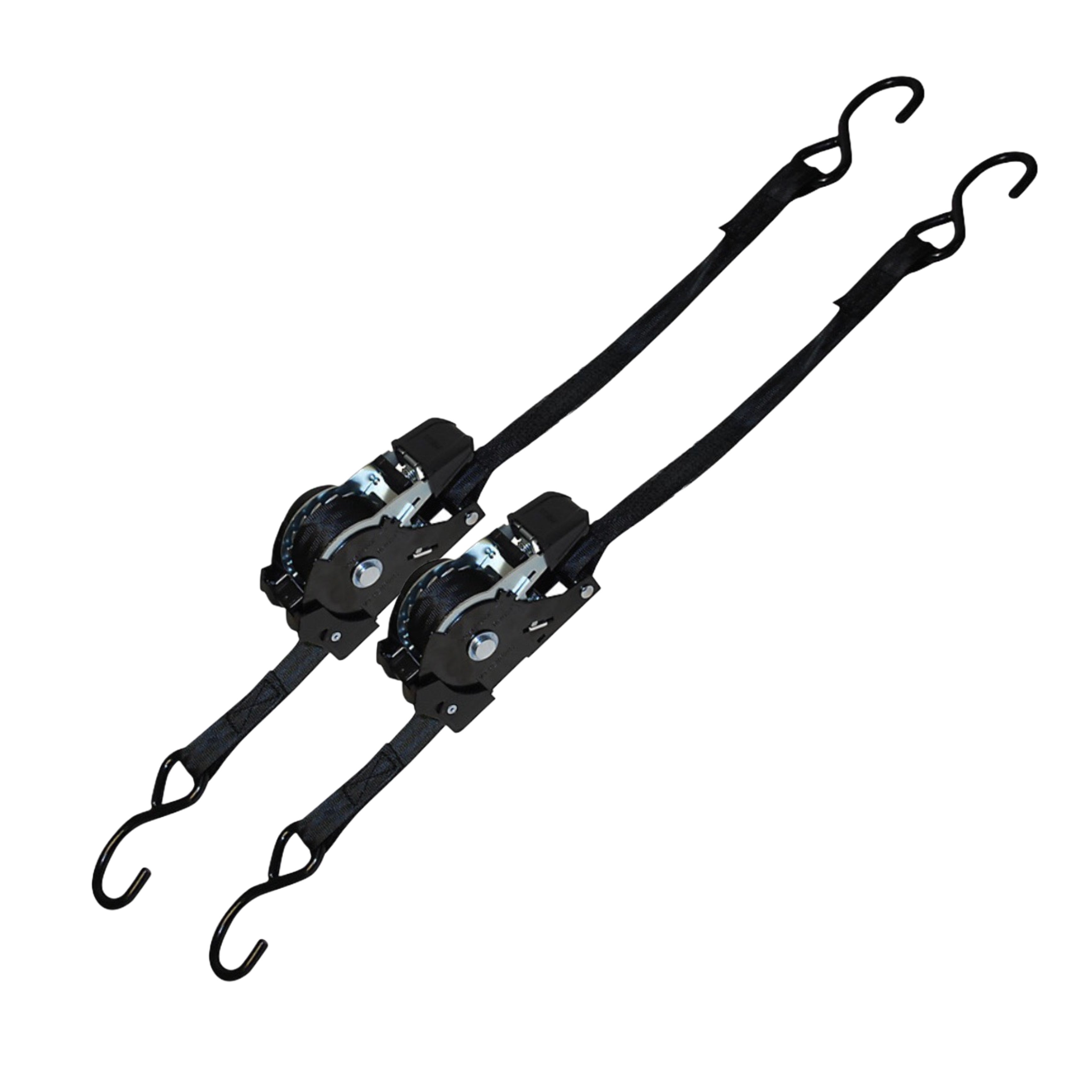 2-PACK RETRACTABLE RATCHET STRAP WITH S-HOOKS - BLACK 1" X 12'
