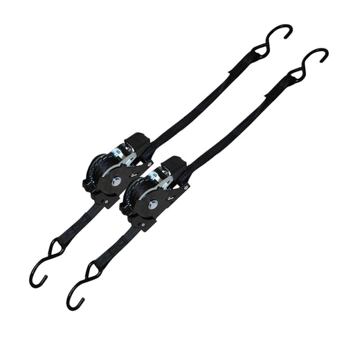 2-PACK RETRACTABLE RATCHET STRAP WITH S-HOOKS - BLACK 1" X 12'
